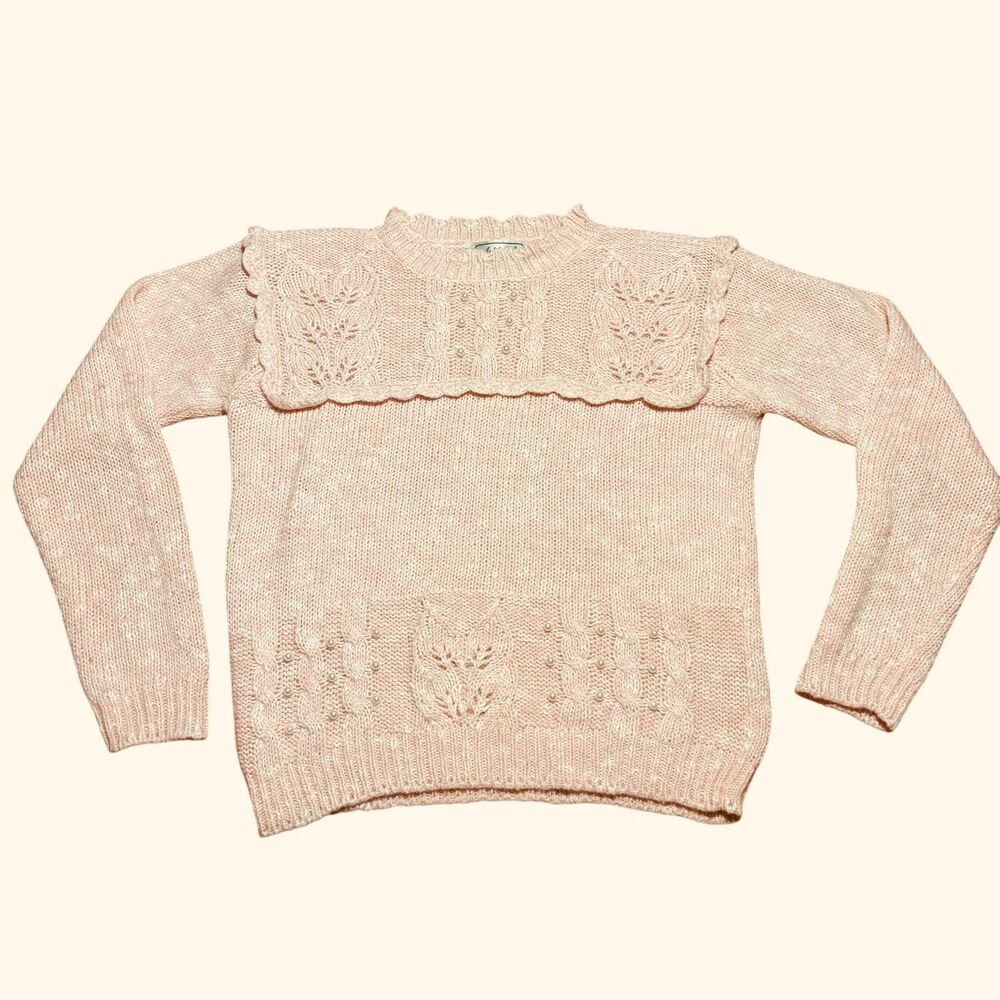 Vintage 80s Ashley S. Pastel Pink Pearl Detail Pullover Sweater- Size M